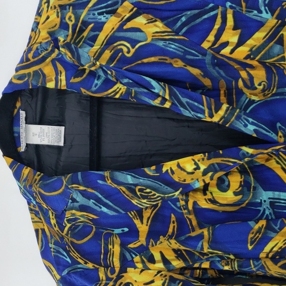 Alberto makali | Blue with yellow pattern long sleeve blazer top - size small - Picture 2 of 11